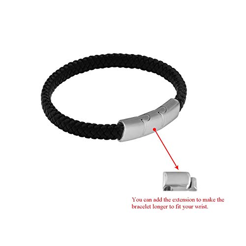 Geoffrey Beene Men's Braided Genuine Leather Bracelet with Stainless Steel Closure - color: Silver