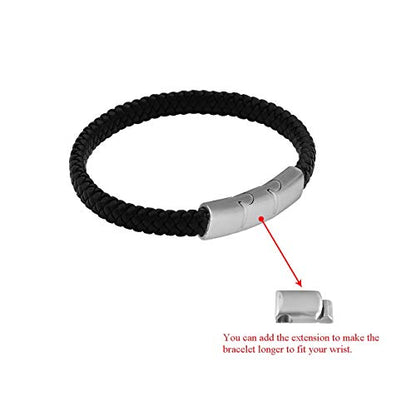 Geoffrey Beene Men's Braided Genuine Leather Bracelet with Stainless Steel Closure - color: Silver