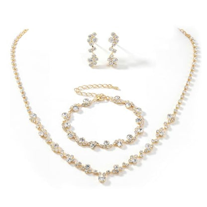 Unicra Bride Crystal Necklace Earrings Set Bridal Wedding Jewelry Sets Rhinestone Choker Necklace Costume Jewelry Set for Women and Brides - color: Gold Necklace Bracelet Earrings