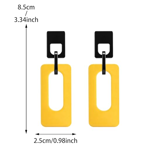 Boho Lightweight Retro Simple Acrylic Splicing Rectangle Earrings for Women Creative Exaggerated Statement Dangle Drop Earrings Jewelry - color: Black Yellow