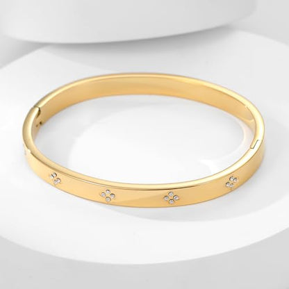 Friendship Love Bracelet for Women, 18K Gold Plated Titanium Steel Cuff - color: Gold, size: Plain 7''