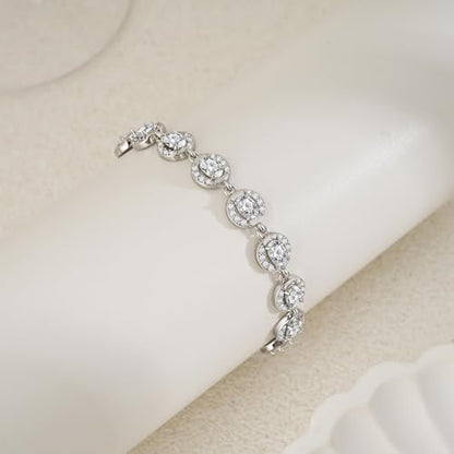 Tennis Bracelet for Women 14K Gold Plated Cubic Zirconia Bracelet,Classic Crystal Tennis Bracelet, Rhinestone Delicate Bracelet Gift for Her - style: Oval Cut-White