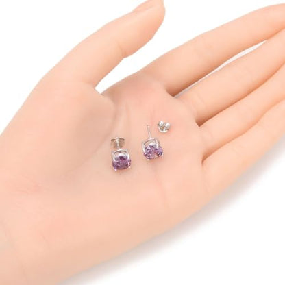 Adabele Authentic Sterling Silver Birthstone Stud Earrings 6mm 8mm Cubic Zirconia Imitation Diamond Gemstone Hypoallergenic Nickel Free Tarnish Resistant Women Fine Jewelry - color: February, size: 8mm/2 Carat/Large