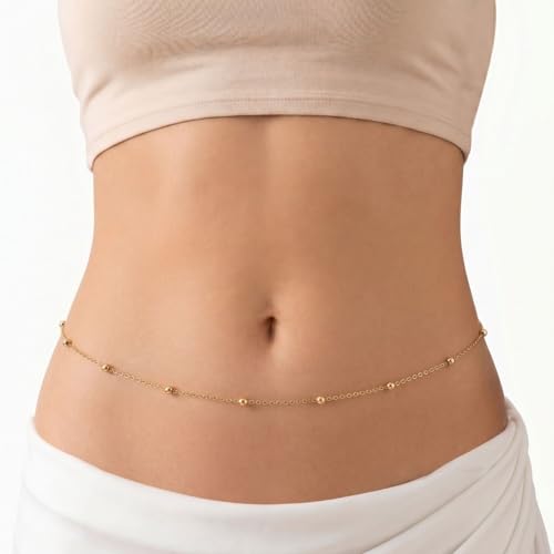 Gold Belly Waist Chain for Women | Layered Belly 14K Gold Plated Chain Adjustable Bikini Belly Beads Body Chain Waterproof | Jewelry Gift - color: Style 6
