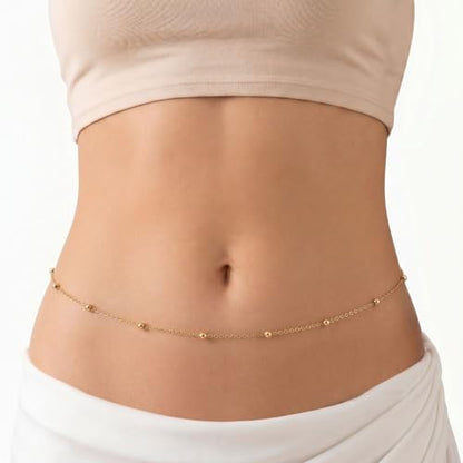 Gold Belly Waist Chain for Women | Layered Belly 14K Gold Plated Chain Adjustable Bikini Belly Beads Body Chain Waterproof | Jewelry Gift - color: Style 6