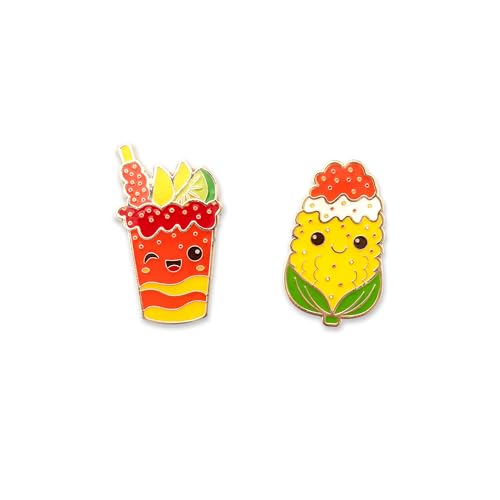 Enamel Pin Set (2 Pins Per Set) for Backpack, Bag, Lapel, Kawaii Button Collector - style: Chamoyada & Elote