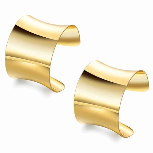 2 Pcs Gold Cuff Bangle Bracelet Set for Women Irregular Minimalist Statement Bangle Bracelets Wide Open Chunky Wire Bracelets Wrist Cuff Adjustable Hammered Bracelet - color: Gold B