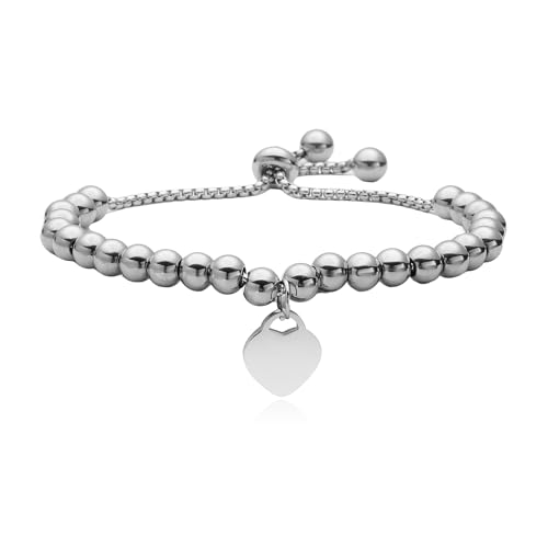 Trendy Heart Beads Bracelets For Elegant Women Adjustable 18K Gold Plated Stainless Steel Jewelry - color: silver heart beads