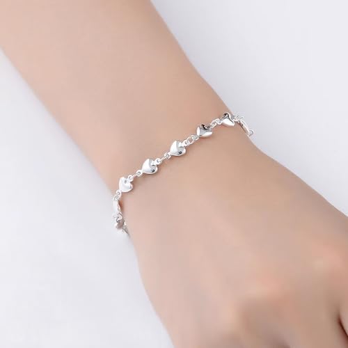 925 Sterling Silver Plated Heart Charm Bracelet for Women - Dainty Chain Love Gift Idea - style: Style6