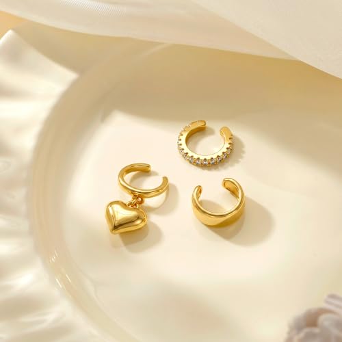 14K Gold Plated Layered Chunky Ear Cuff for Women Thick Ear Clips | Ear Cuff Earrings for Women,Hammered Texture design，Lightweight Hypoallergenic Ear Clips，trendy Jewelry for Daily Party Prom - color: gold 4