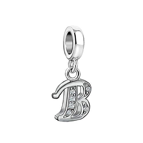 LSxAB Sparkling Initial Letter Charm Compatible with Pandora Charms Bracelets for Women A-Z Pendant Jewelry - style: B