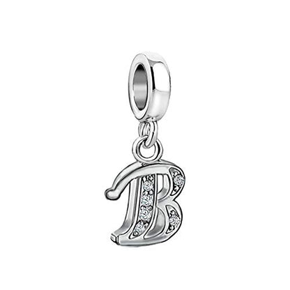 LSxAB Sparkling Initial Letter Charm Compatible with Pandora Charms Bracelets for Women A-Z Pendant Jewelry - style: B