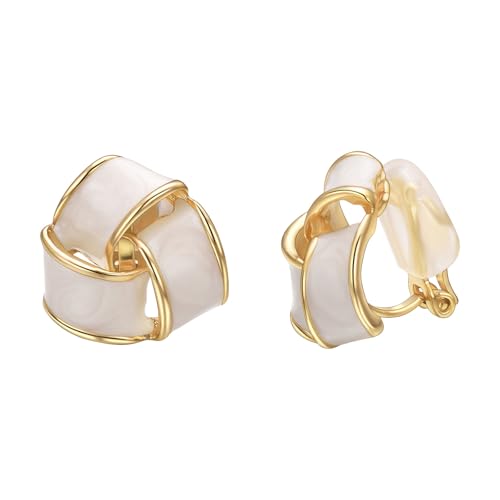 Yoursfs Knot Multicolor Clip on Earrings For Women Silver and gold Plated Large Non Pierced Floral Earrings - style: White triple knot ear clip