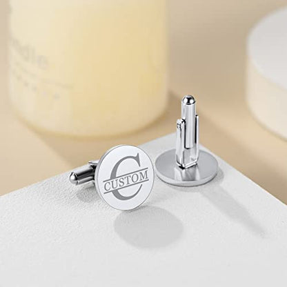 Custom4U Custom Photo Cufflinks for Men Father of the Bride Gifts - color: D-Initial+Name-Steel