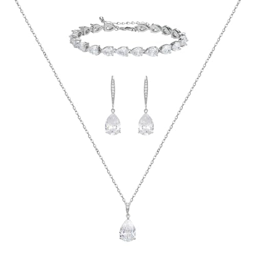 SWEETV Bridal Wedding Jewelry Set for Brides,Teardrop Bridesmaids Jewelry Set - color: Silver 02