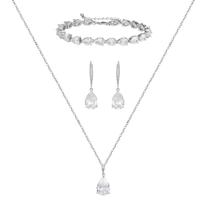 SWEETV Bridal Wedding Jewelry Set for Brides,Teardrop Bridesmaids Jewelry Set - color: Silver 02