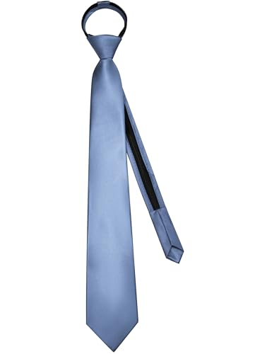 Branduce 3.15"（8cm） Mens Solid Satin Tie Pre-tied Adjustable Zipper Necktie for Business and Wedding - color: Dusty Blue