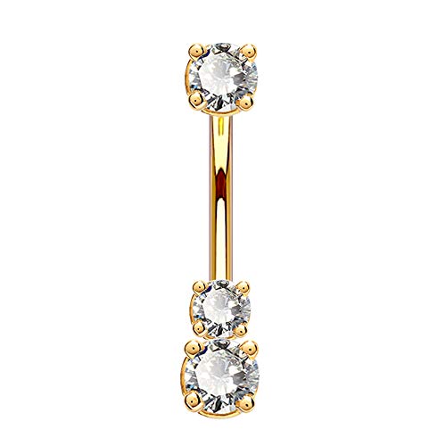 OUFER 14K Solid Gold Belly Navel Button Ring Clear 5A Cubic Zirconia Design Belly Rings Piercing Jewelry - color: yellow gold