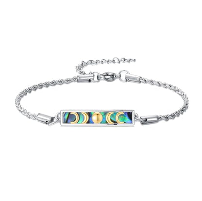 Waves/Tree of Life/Mushrooms/Moon Phase/Butterfly/Hummingbird Bracelet/Anklet 925 Sterling Silver Adjustable Abalone Shell Bar Bracelet/Anklet Summer Jewelry Gifts for Women - color: Moon Phase, size: Anklet 9"+2"