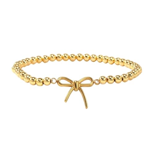 Gold Bow Bracelets Dainty Gold Plated Chain Bracelets Necklaces Set Ribbon Choker Bracelets Necklaces Trendy Jewelry Gifts for Women - color: Beads Gold