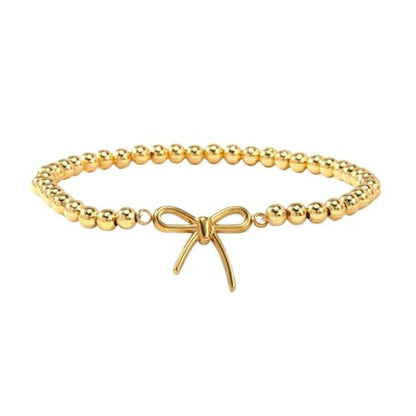 Gold Bow Bracelets Dainty Gold Plated Chain Bracelets Necklaces Set Ribbon Choker Bracelets Necklaces Trendy Jewelry Gifts for Women - color: Beads Gold