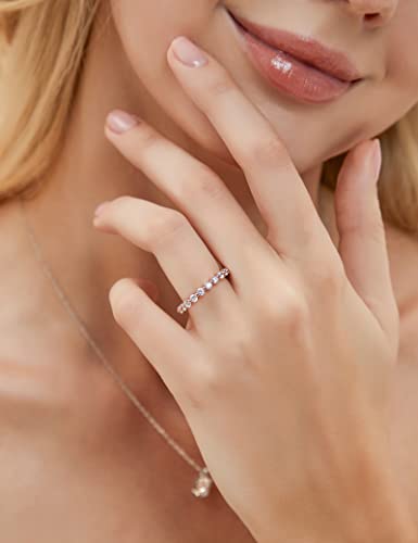 EAMTI 2mm 925 Sterling Silver Wedding Band Cubic Zirconia Full Eternity Stackable Engagement Ring Size 3-13 - color: Sterling Silver-Rose gold