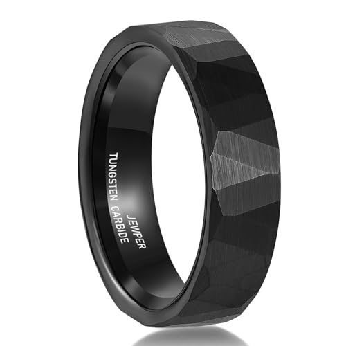 2/4/6/8mm Black/silver/gold Tungsten Rings for Men Womens Couple Fashion Jewelry Promise Engagement Wedding Band Hammered Inner ring inlaid with olive wood Carbide Polished Edge Comfort Fit - color: 6MM black