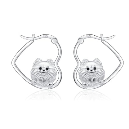 LES OSEWA Dog Animal Earrings Sterling Silver Animal Heart Hoop Dangle Earrings Cute Jewelry Gifts for Women - color: Pomeranian