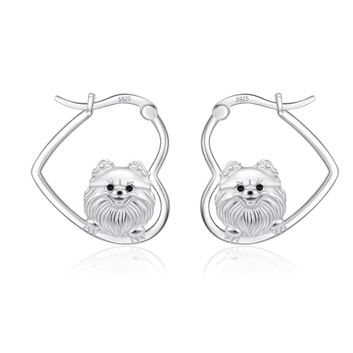 LES OSEWA Dog Animal Earrings Sterling Silver Animal Heart Hoop Dangle Earrings Cute Jewelry Gifts for Women - color: Pomeranian