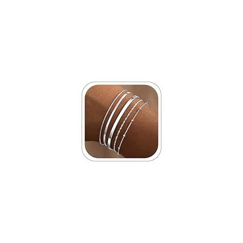 Dainty Gold Bracelet for Women Trendy Non Tarnish, Thin Bracelets Stackable Set with Bangle Cuff, Box, Herringbone, Paperclip, Figaro, Sparkling Link Chains Waterproof, Simple Jewelry Gifts for Women - color: style 01-silver