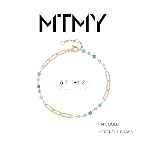 Gold Chain Bracelet for Women, 14K Gold Plated | Dainty Bracelets with Adjustable Chain, Trendy Jewelry Gift for Women - style: beads paper clip