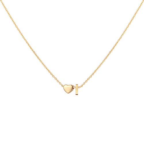 Glimmerst Initial Heart Necklace 18K Gold Plated Stainless Steel Tiny Heart Letter Necklace Personalized Monogram Name Necklace for Women - style: I