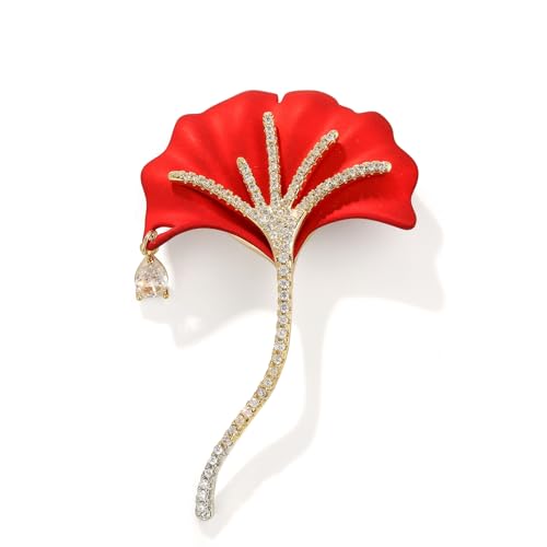 Red Rose Flower Brooches and Pins for Women Costume Jewelry Brooch Pins Broches Jewelry for Women Elegant Lady Pin - style: Ginkgo Leaf