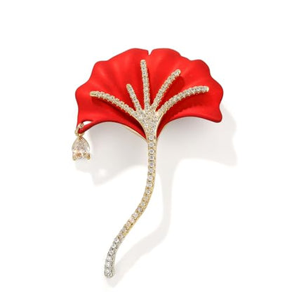 Red Rose Flower Brooches and Pins for Women Costume Jewelry Brooch Pins Broches Jewelry for Women Elegant Lady Pin - style: Ginkgo Leaf