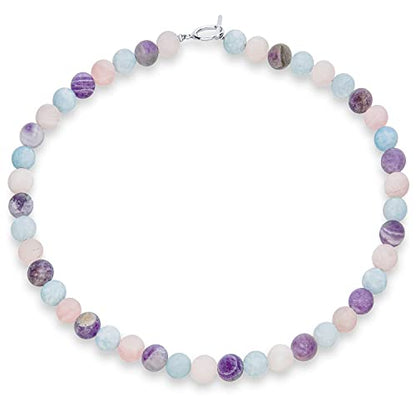 Classic Color Gemstones Ball Bead Strand Necklace Toggle Clasp 10MM - color: Multi Gemstones