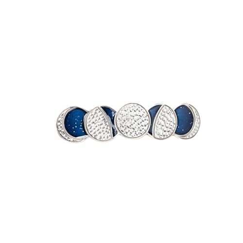 DANFORTH - 'Moon Phases' Hair Barrette, Elegant Pewter and Blue - For Medium to Fine Hair - French-Style Clip - 3 Inches Long - Made in the USA