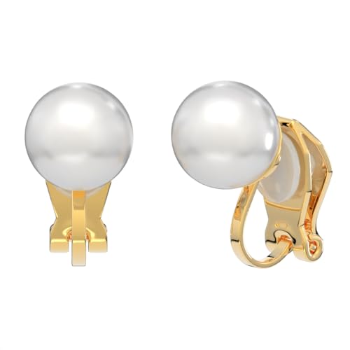 Aloha Earrings Simulated Freshwater Pearl Clip On Stud Earrings - style: Gold Tone
