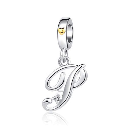Silver Initial A-Z Letter Charm Compatible Pandora Charm Bracelets for Women Jewelry - style: P