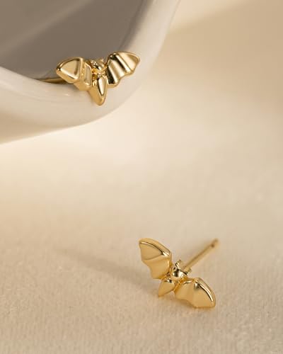Stud Earrings for Women- 14K Gold/White Gold Plated/Black Bow Dragon Softball Snake Bat Stud Earrings - color: bat