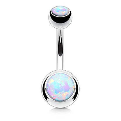 FIFTH CUE 14GA Surgical Steel & Synthetic Opal Resin Belly Button Ring, 3/8" Length, 5mm x 8mm Ball - Classic Look, Highly Rate Belly Rings for Women, Super High Quality - style: 1- Opal White