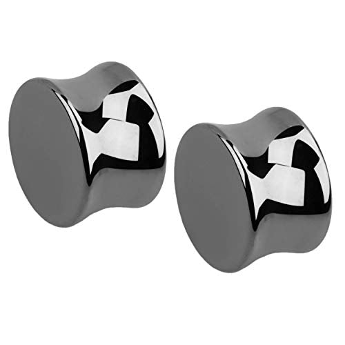 Pierced Owl - Hematite Stone Double Flared Plug Earrings, Sold as a Pair - style: 8mm (0GA)
