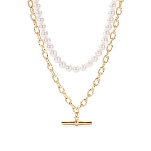 Layered Necklaces for Women Pearl Necklace Stack Gold T Bar Necklace Set Dainty Heart Pendant Jewelry Trendy 2026 Fashion Accessories Gifts - color: A8:2pcs-gold-8mm