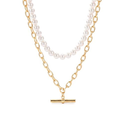 Layered Necklaces for Women Pearl Necklace Stack Gold T Bar Necklace Set Dainty Heart Pendant Jewelry Trendy 2026 Fashion Accessories Gifts - color: A8:2pcs-gold-8mm