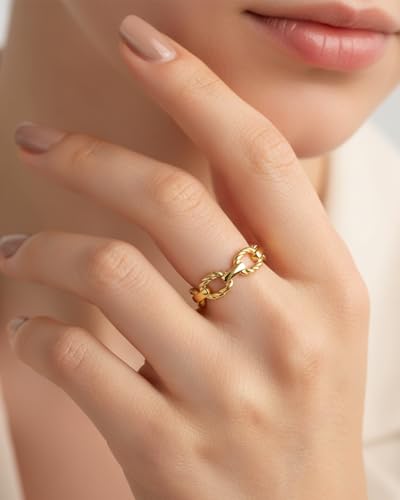YeGieonr Gold Rings for Women Non tarnish Stainless Steel Womens Rings Dainty 18K Gold Plated Rings - color: Chain, size: 9