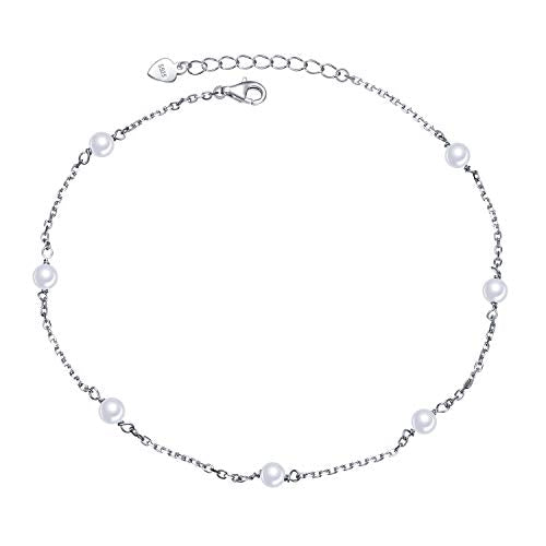 Anklet for Women 925 Sterling Silver Foot Adjustable Ankle Bracelet Jewelry - style: Pearl