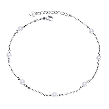 Anklet for Women 925 Sterling Silver Foot Adjustable Ankle Bracelet Jewelry - style: Pearl