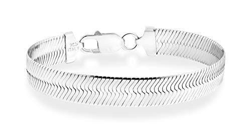 Miabella 925 Sterling Silver Italian Solid 10mm Flat Herringbone Link Chain Bracelet for Women Men, Made in Italy - style: Length 7 Inches