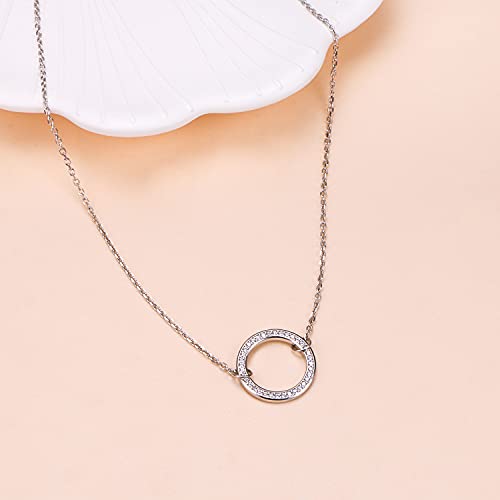Ladytree S925 Sterling Silver Dainty Simple Choker Necklace,Rolo Chain,Adjustable 13 inches to 16 inches - style: 12_CZ Circle Choker