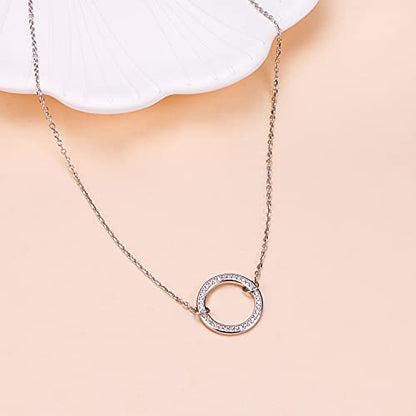 Ladytree S925 Sterling Silver Dainty Simple Choker Necklace,Rolo Chain,Adjustable 13 inches to 16 inches - style: 12_CZ Circle Choker