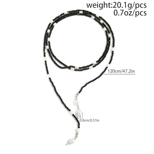 Lariat Long Beaded Necklaces for Women Trendy Y-Shaped Pendant Necklace with Turquoise Baroque Pearl Drops Layered Bohemian Beaded Necklace Fashion Statement Jewelry Gifts - color: Black